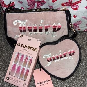 Juicy Couture Pink Velvet Mini Crossbody with Heart Coin Pouch